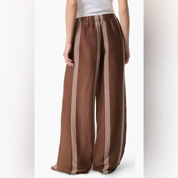 RAG & BONE Olivia Brown Stripe Stripe Linen & Silk Pants XL